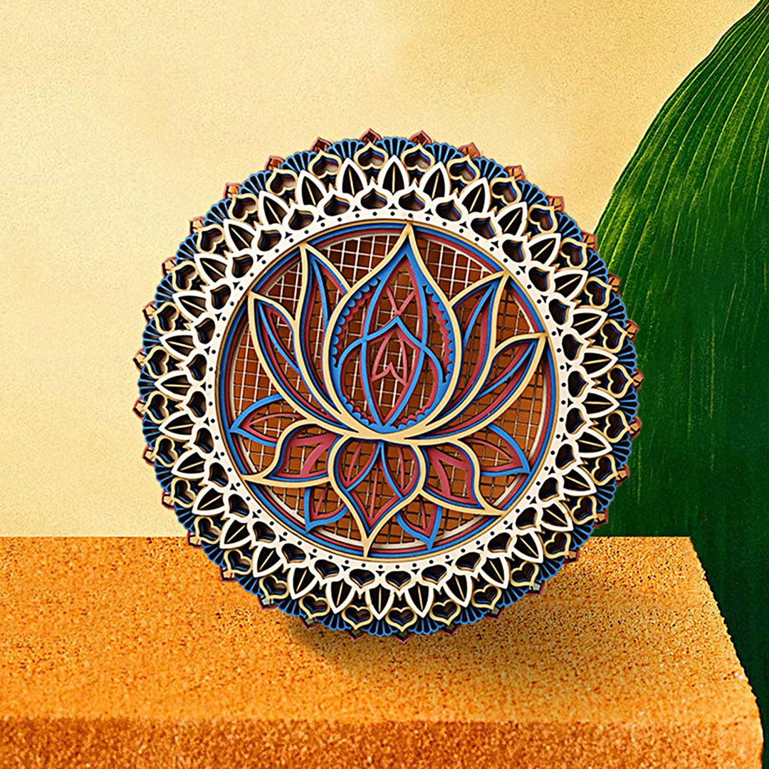Olivenorma Lotus Mandala Decorazione murale in legno con incisione 3D