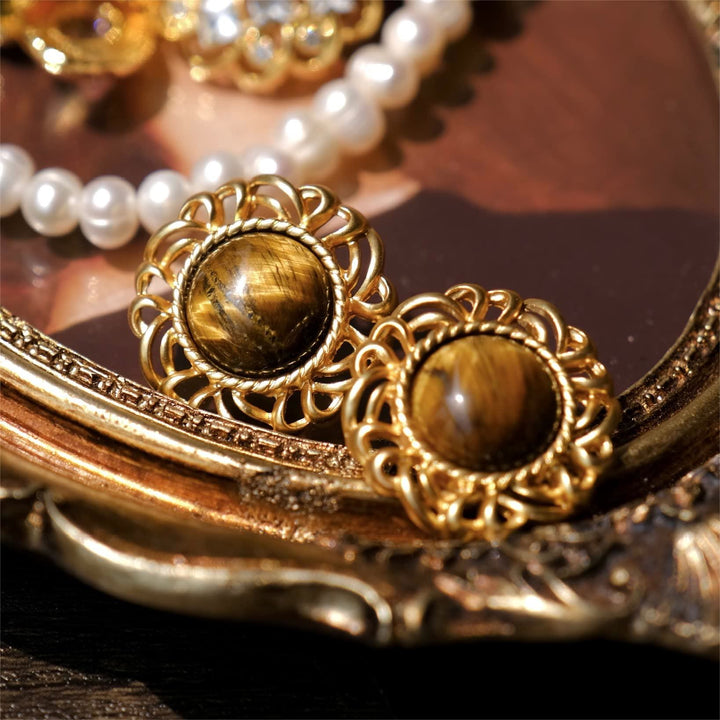 Orecchini in oro con girasole e occhio di tigre Olivenorma - image 6