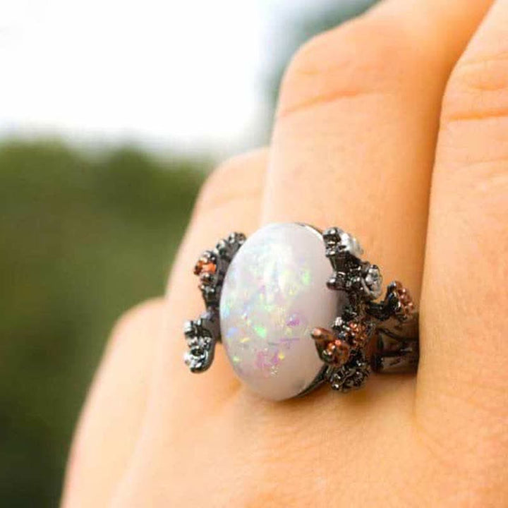 Olivenorma "Midnight Blossom": -Anello Magic Tree Opal