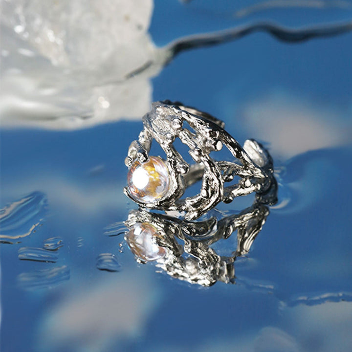 Anello in pietra di luna con motivo a rami irregolari Olivenorma