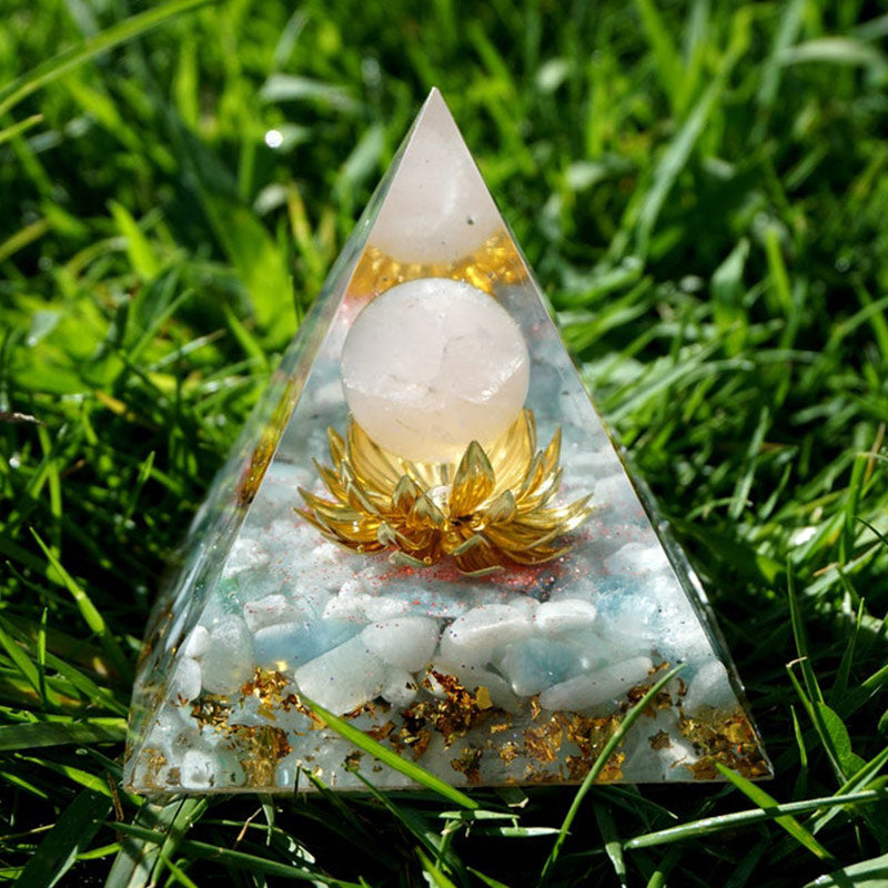 Olivenorma Acquamarina Quarzo Rosa Simbolo Loto Piramide Orgonica