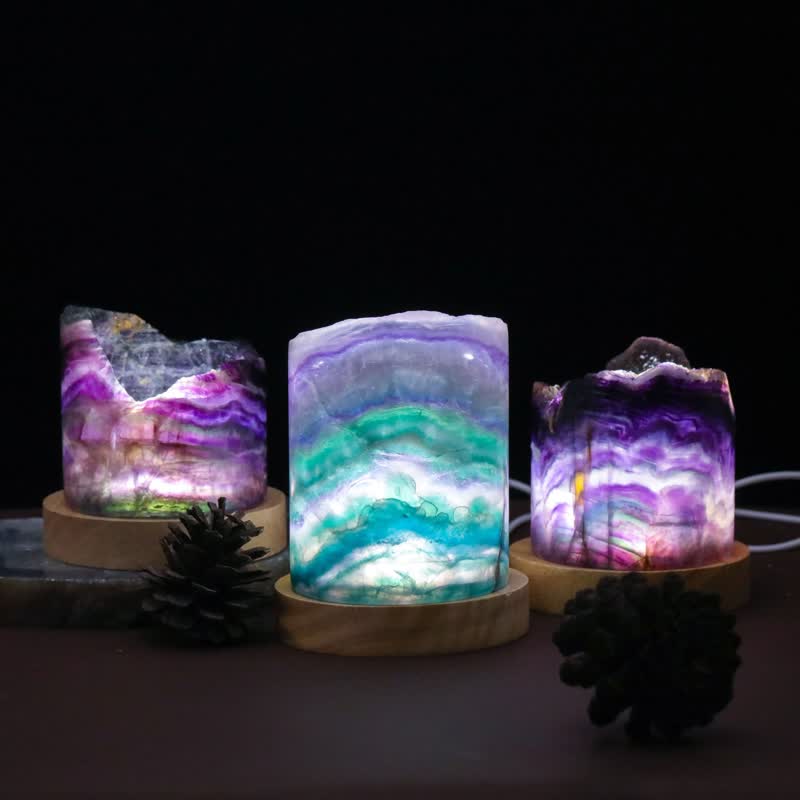 Lampada cilindrica in fluorite naturale Olivenorma
