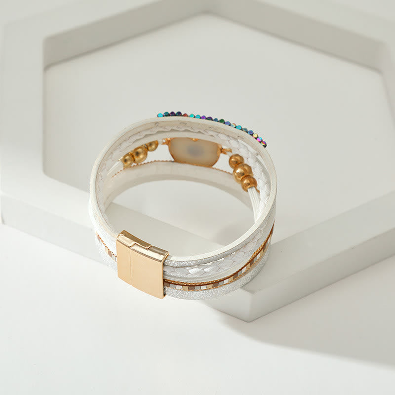 Olivenorma "Tripla protezione" Braccialetto con perline dorate e cristallo a forma di cuore contro il malocchio