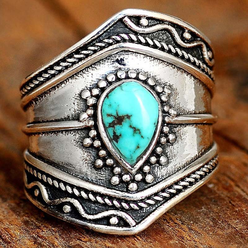 Anello Reki turchese con goccia d'acqua in stile boho Olivenorma