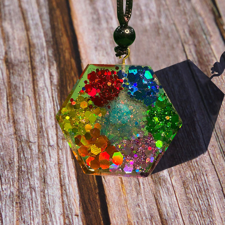 Collana di meditazione con simbolo del cubo di Metatron e chakra di Olivenorma