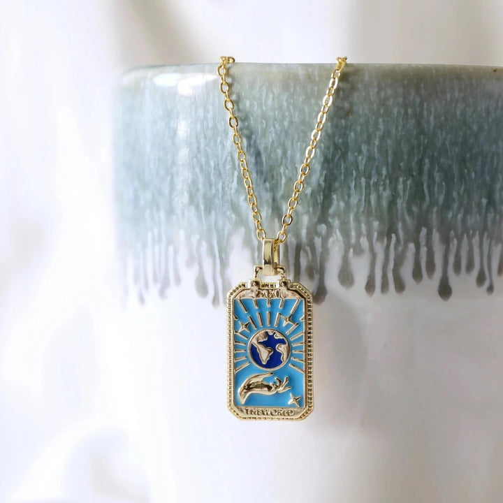 Collana con goccia di olio di elemento della carta dei tarocchi retrò Olivenorma
