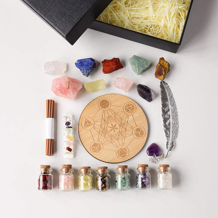 Olivenorma Natural Healing Gemstone Gravels 7 Chakra Pietra Grezza Set