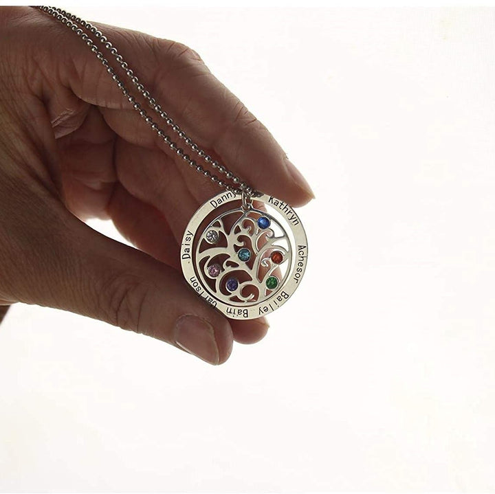 Collana con incisione del nome della pietra portafortuna dell'albero della vita Olivenorma