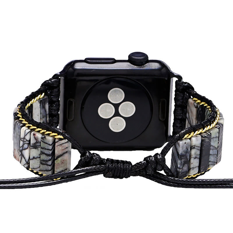 Cinturino avvolgente per Apple Watch Olivenorma in diaspro nero con perline 