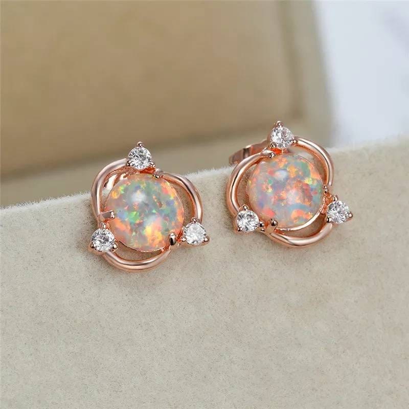 Orecchini a bottone Olivenorma Opal Small Round White Zircon 