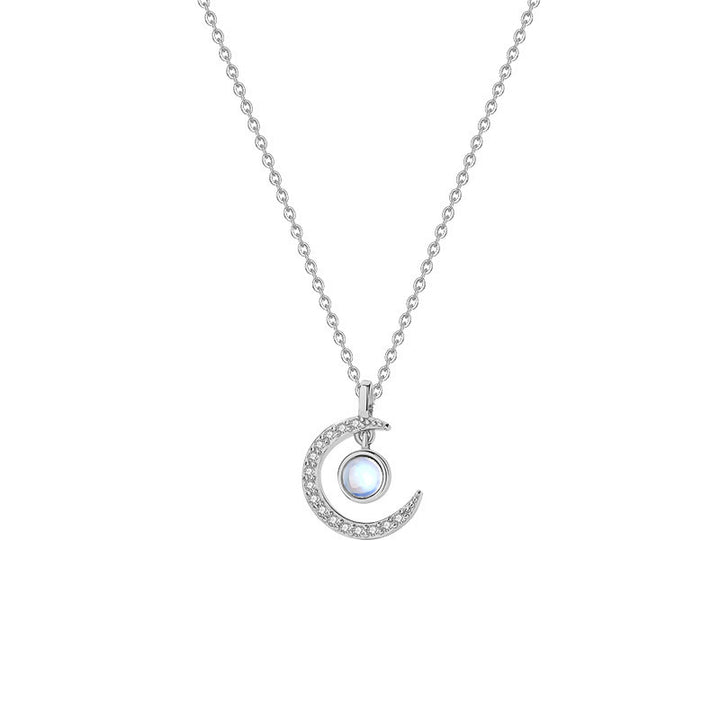 Collana in argento sterling con decorazione a forma di luna in pietra di luna naturale Olivenorma