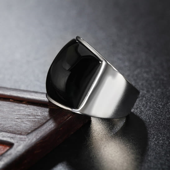 Anello in acciaio al titanio con pietra preziosa naturale Olivenorma