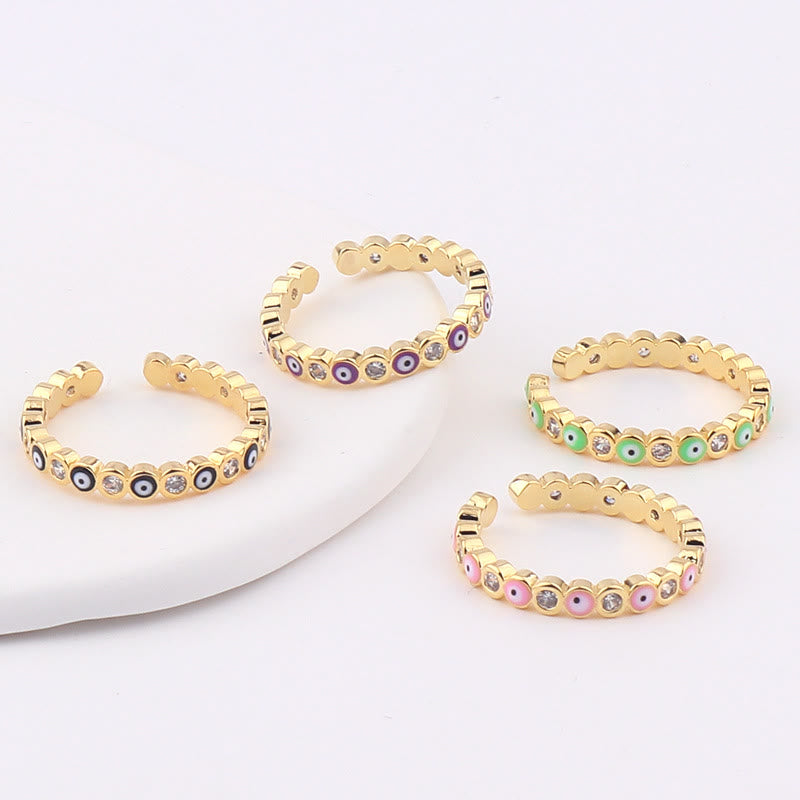 Olivenorma Anello regolabile con zircone bianco e colorato malocchio 