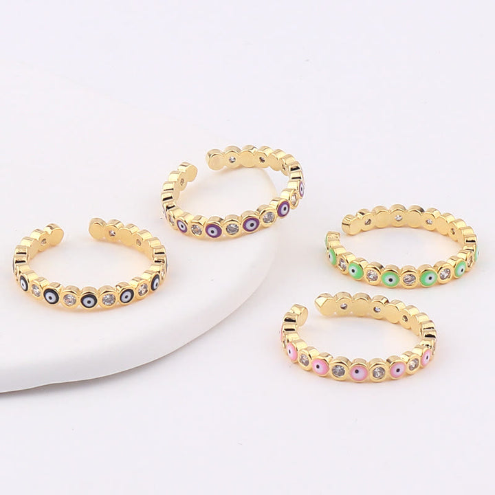 Olivenorma Anello regolabile con zircone bianco e colorato malocchio 