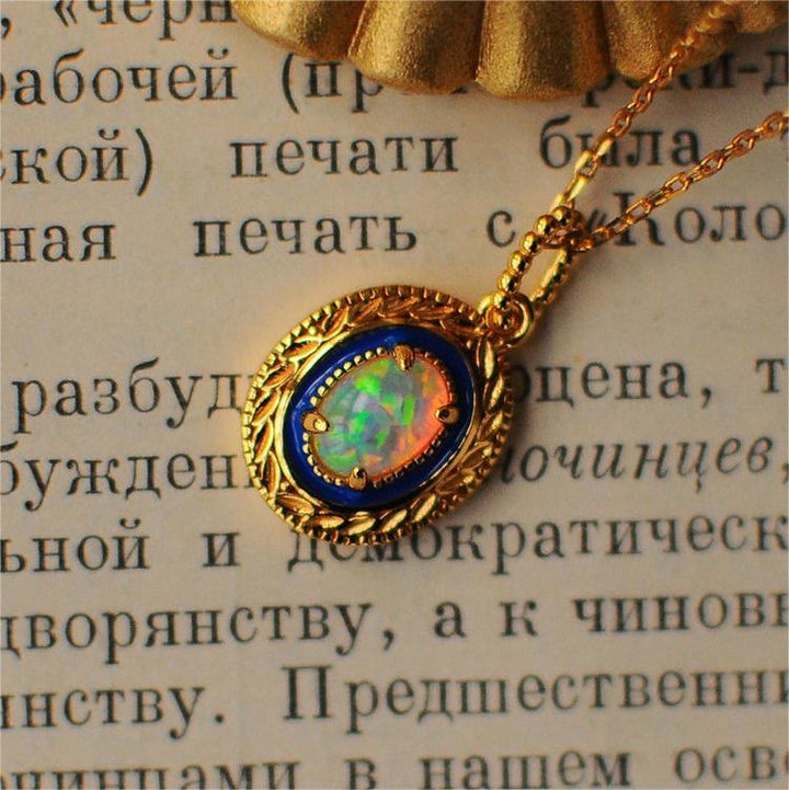 Collana con ciondolo intarsiato in opale naturale Olivenorma 