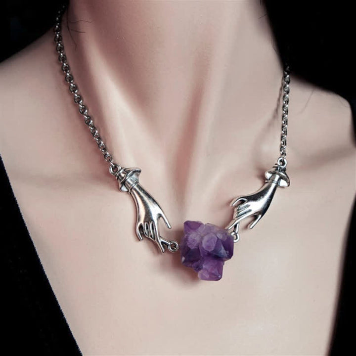 Collana di guarigione della mano dell'angelo di ametista