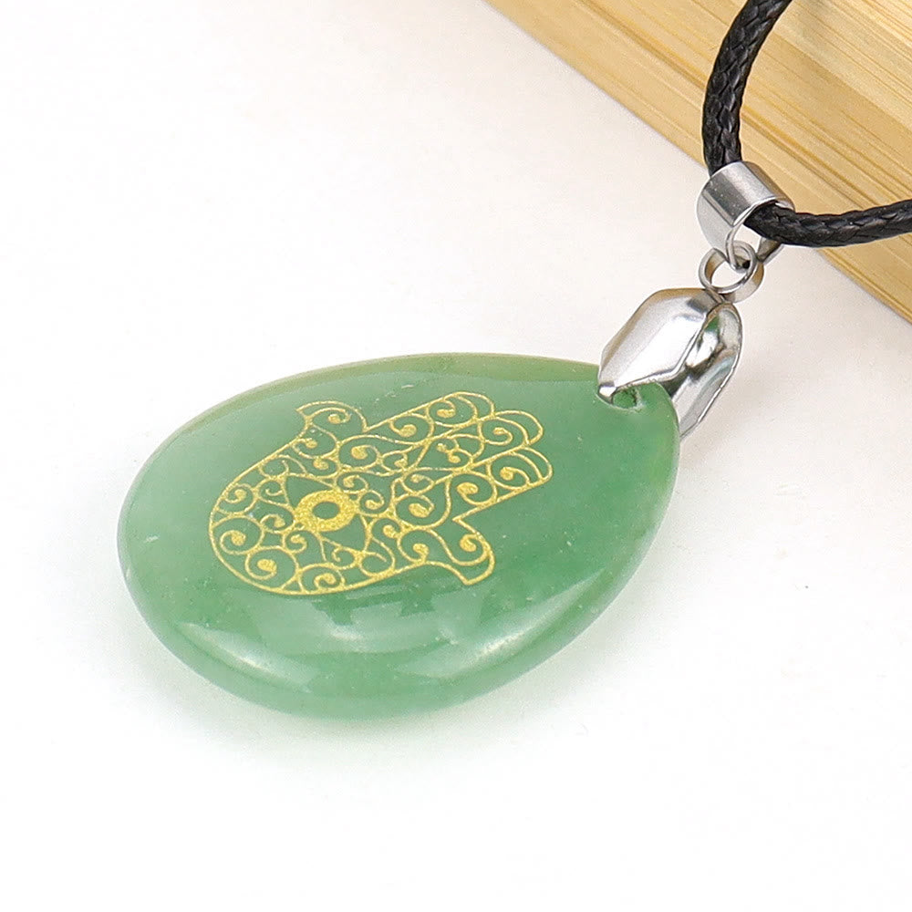 Olivenorma Collana con ciondolo Hamsa in cristallo a forma di goccia naturale