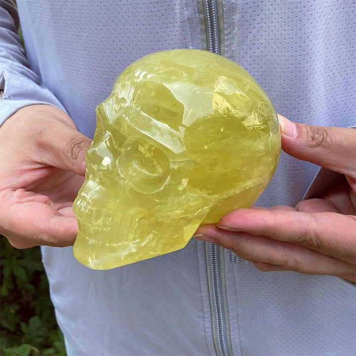 Olivenorma 10cm Decorazione in pietra preziosa citrino naturale Teschio di cristallo 