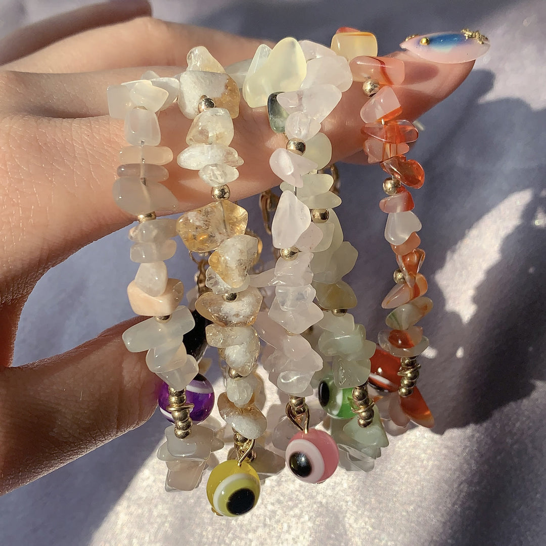 Braccialetto con ciondolo in ghiaia di cristallo naturale Olivenorma contro il malocchio 