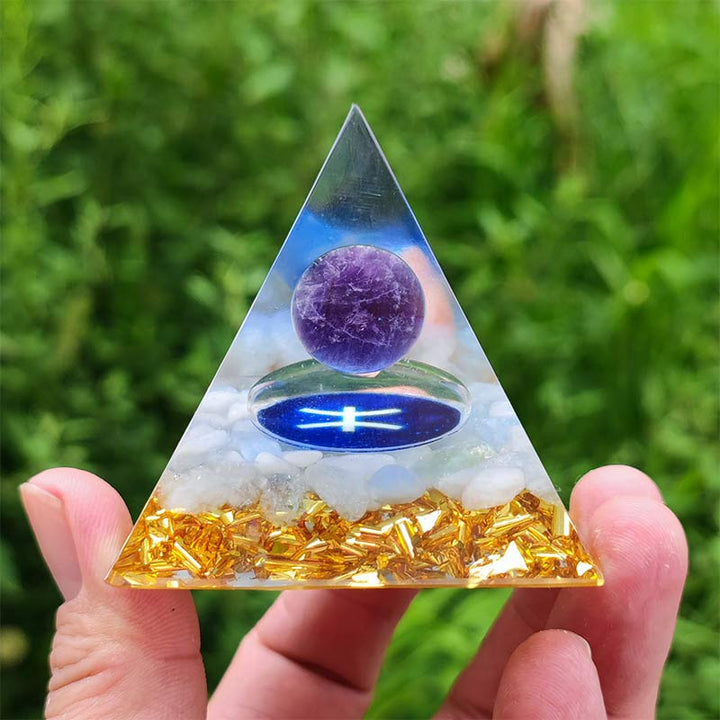 Ametista Olivenorma con Agata Bianca Zodiaco Pesci Piramide Orgonica 