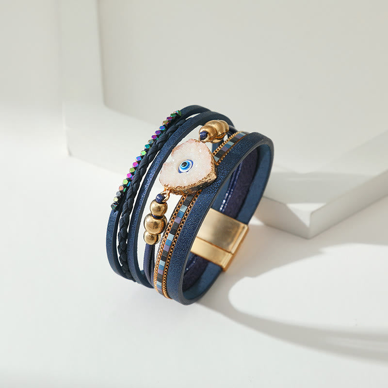 Olivenorma "Tripla protezione" Braccialetto con perline dorate e cristallo a forma di cuore contro il malocchio