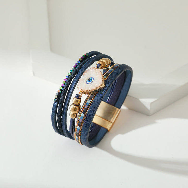 Olivenorma "Tripla protezione" Braccialetto con perline dorate e cristallo a forma di cuore contro il malocchio