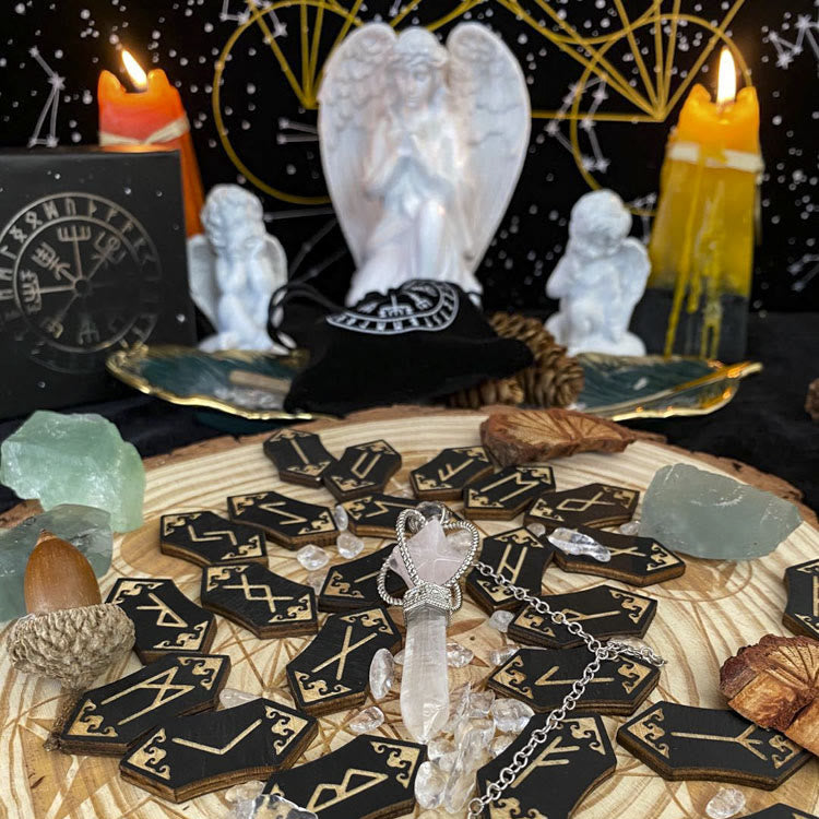 Olivenorma Set di rune in legno con incisione, guarigione, alchimia, meditazione, decorazione