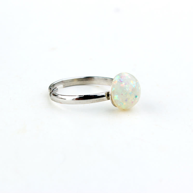 Anello regolabile semplice a semicerchio con pietra di luna e opale Olivenorma 