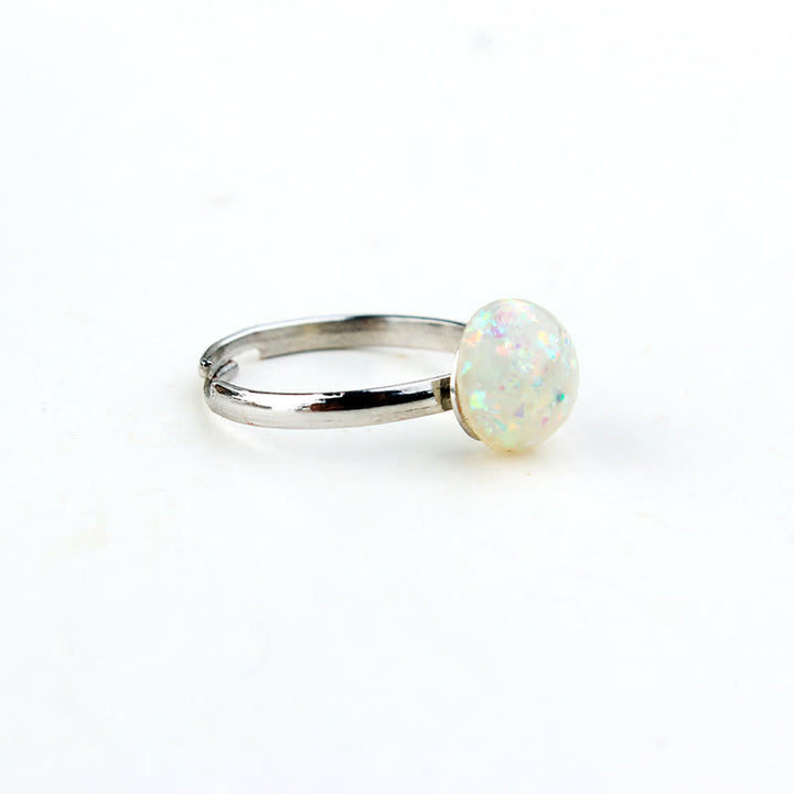 Anello regolabile semplice a semicerchio con pietra di luna e opale Olivenorma 
