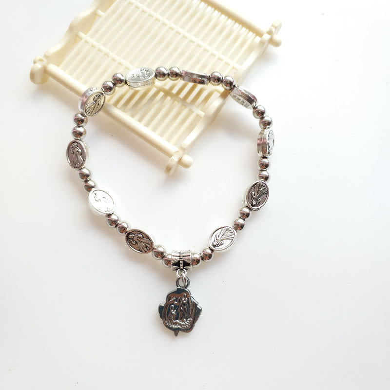 Olivenorma Braccialetto con Croce Cristiana in Lega Elasticizzata con Cristallo Acrilico