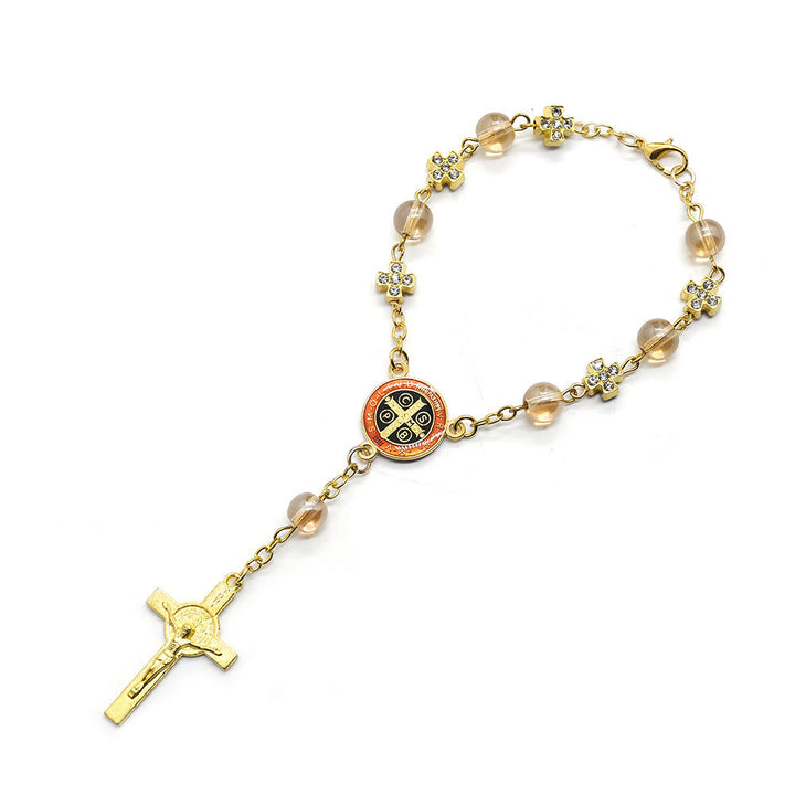 Olivenorma Rosario con perline di preghiera Bracciale con croce in oro