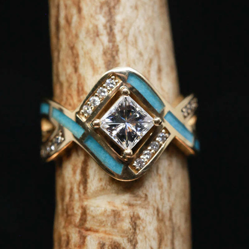 Anello a onda in zircone turchese placcato in argento S925 Olivenorma