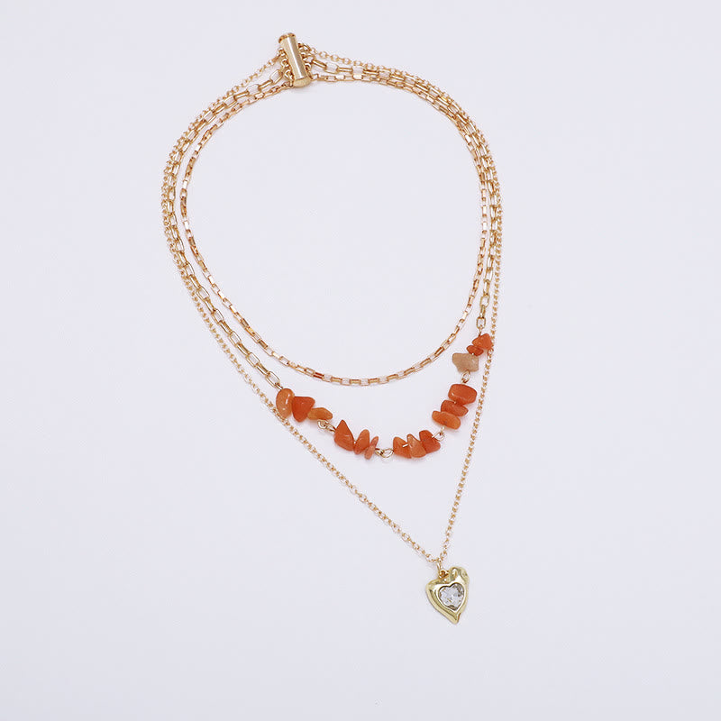 Collana a strati con ciondolo a forma di cuore irregolare in zircone bianco e agata Olivenorma