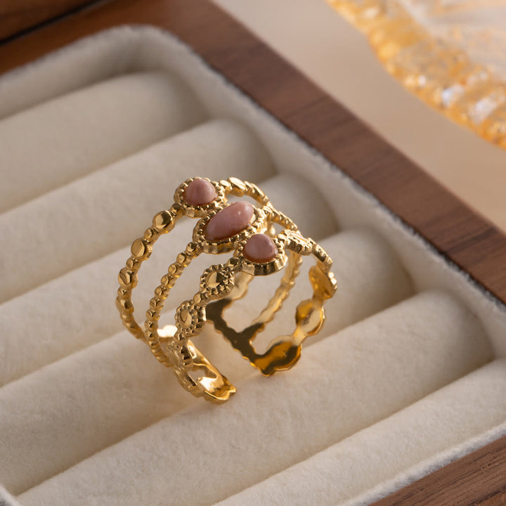 Anello aperto francese vintage a tre strati con rodocrosite Olivenorma 
