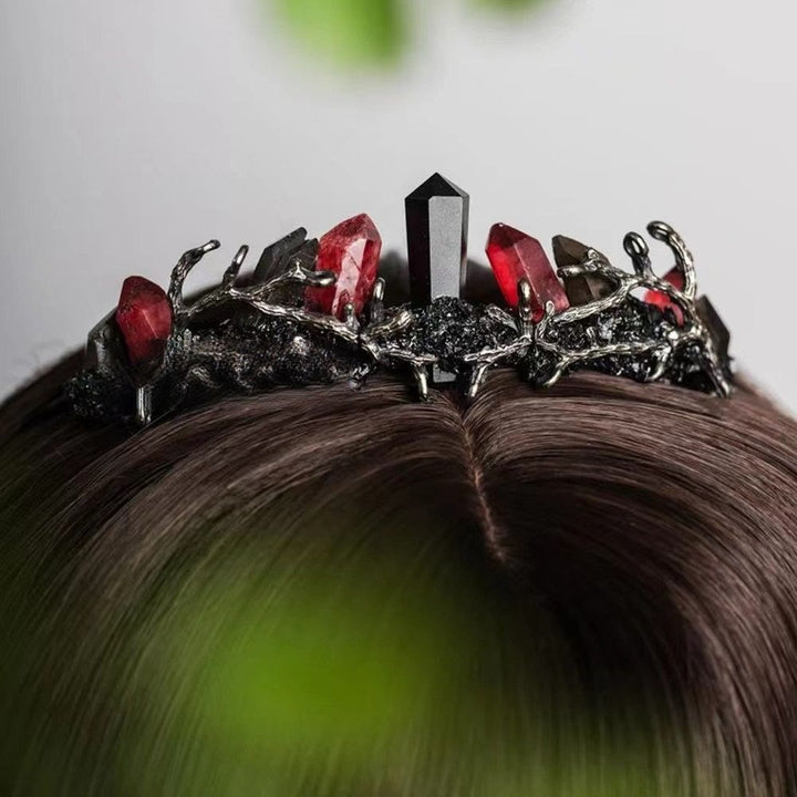 Fascia per capelli a corona con colonna di ossidiana di quarzo rosso naturale Olivenorma