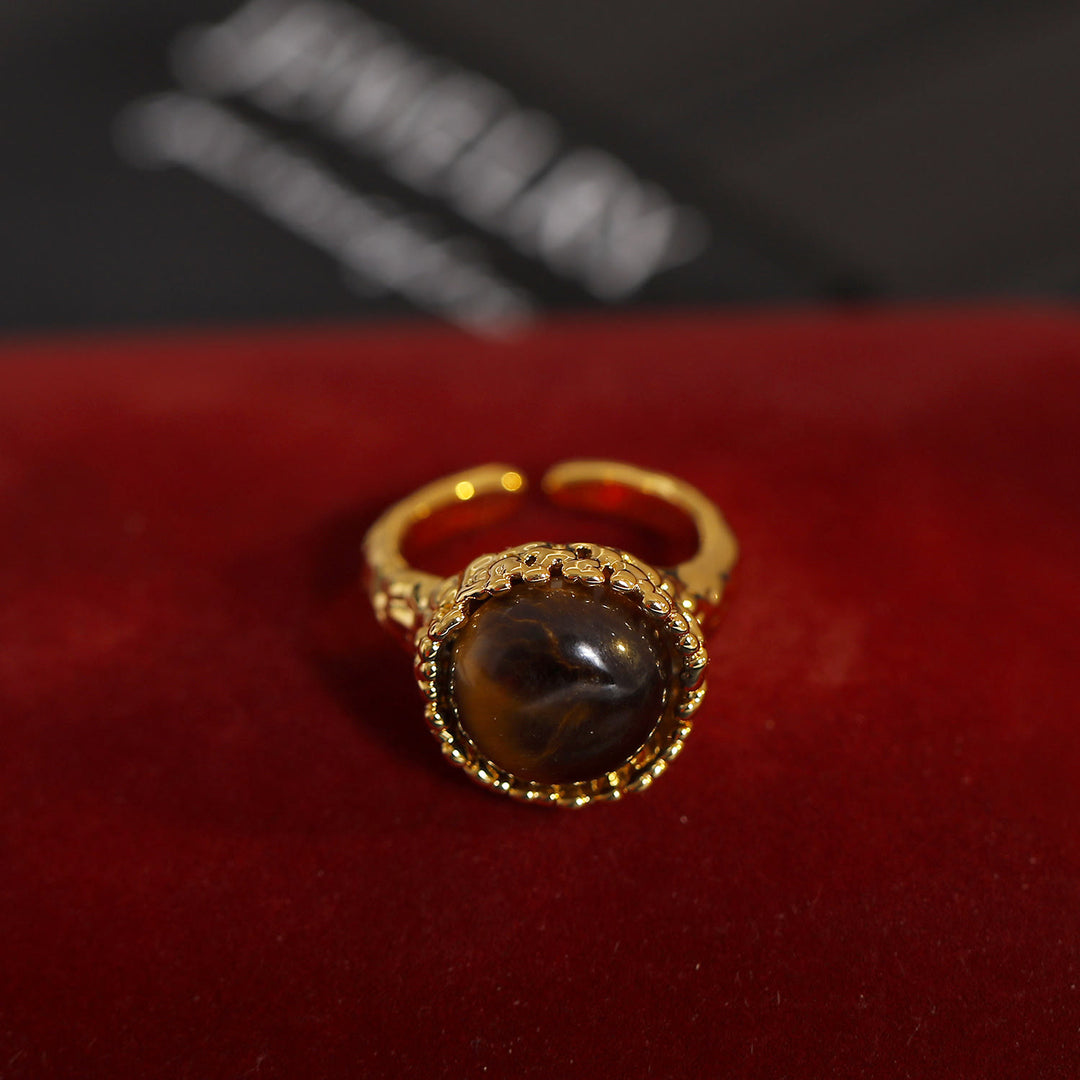 Anello aperto vintage in pietra naturale occhio di tigre Olivenorma
