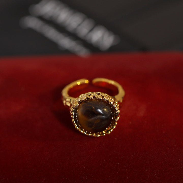 Anello aperto vintage in pietra naturale occhio di tigre Olivenorma