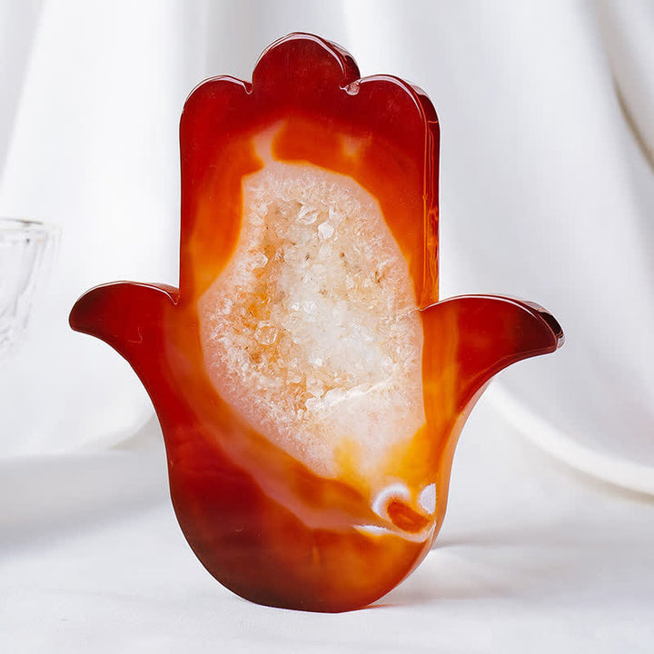 Decorazione con pietra preziosa di protezione Hamsa in agata rossa Olivenorma