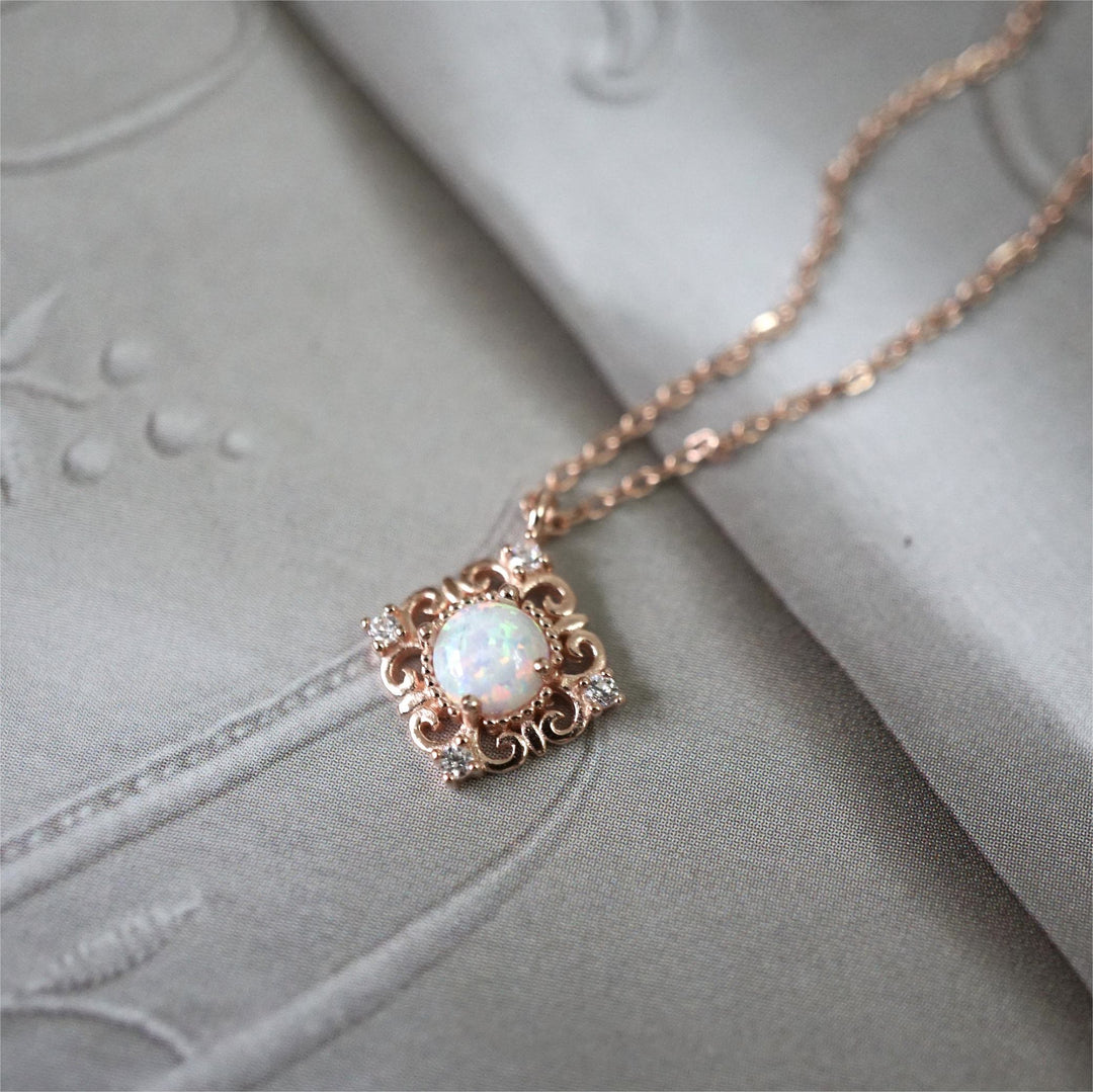 Collana Olivenorma Sterling Silver Vintage Opal con motivo delicato  - Oro rosa - Opale - image 0