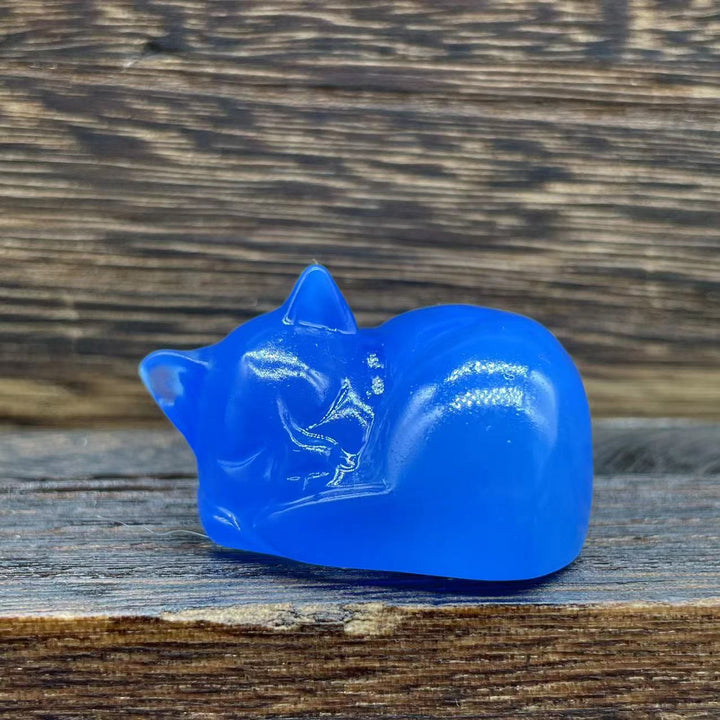 Olivenorma 4cm Decorazione in pietra preziosa di cristallo naturale a forma di gatto - Opale blu - image 1