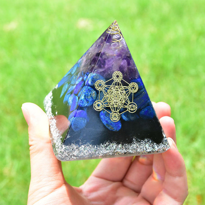 Olivenorma Ametista Lapislazzuli Tormalina nera Cubo di Metatron Simbolo Piramide di Orgone 