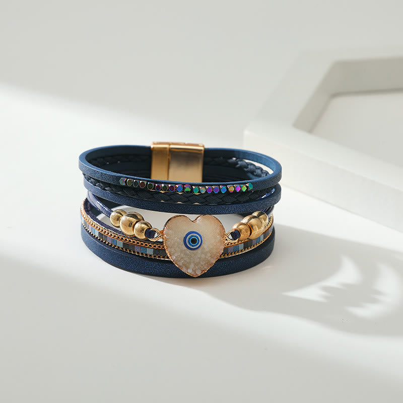 Olivenorma "Tripla protezione" Braccialetto con perline dorate e cristallo a forma di cuore contro il malocchio