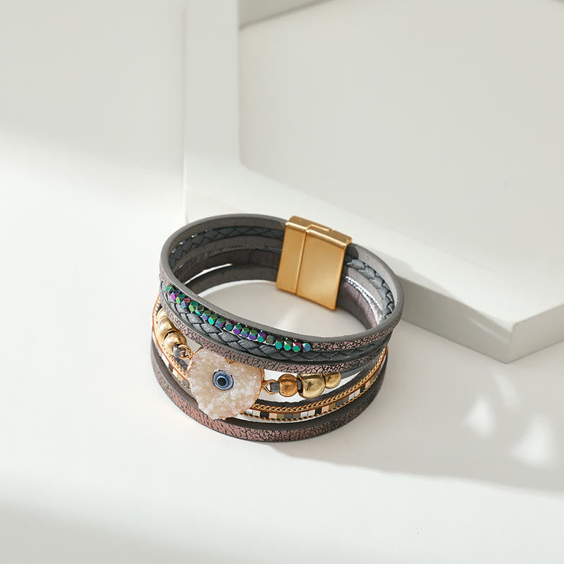 Olivenorma "Tripla protezione" Braccialetto con perline dorate e cristallo a forma di cuore contro il malocchio