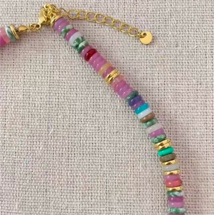 Olivenorma Boho Style Misto Cristallo Rotondo Perline Bracciale Collana Pietre Preziose