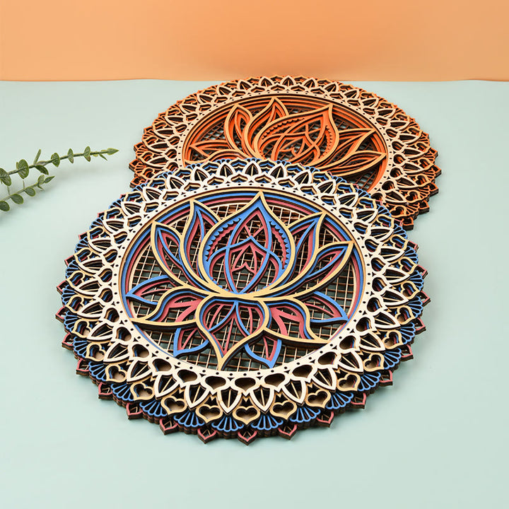 Olivenorma Lotus Mandala Decorazione murale in legno con incisione 3D