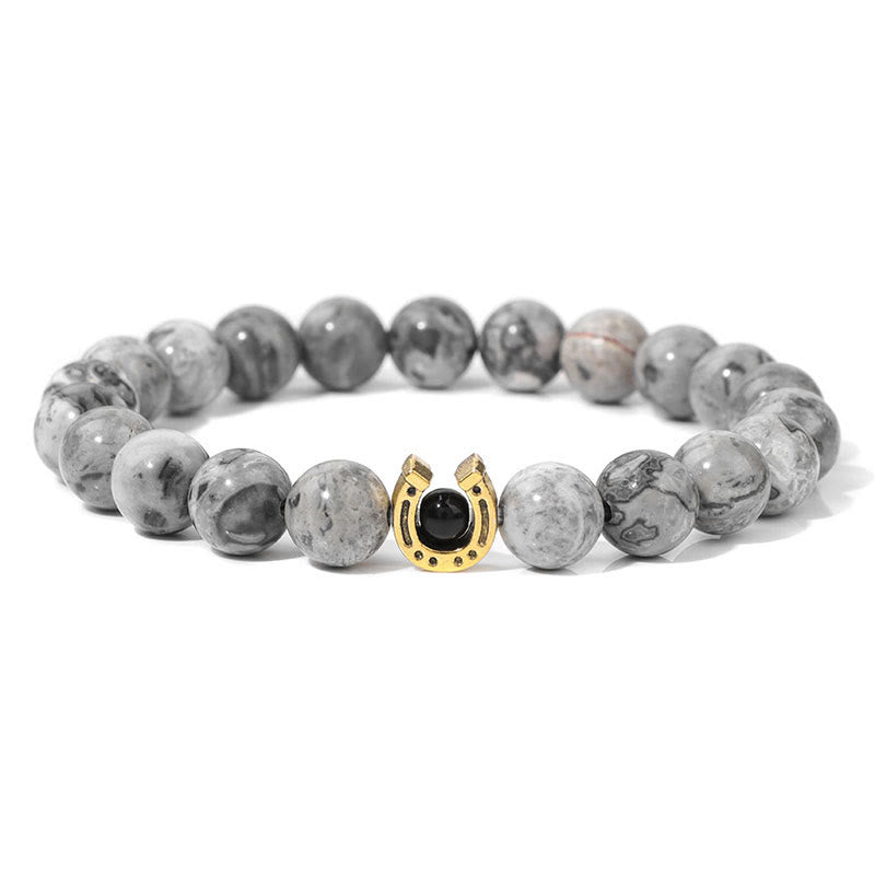 Olivenorma Bracciale con ciondolo a forma di ferro di cavallo con perline in pietra naturale da 8 mm 