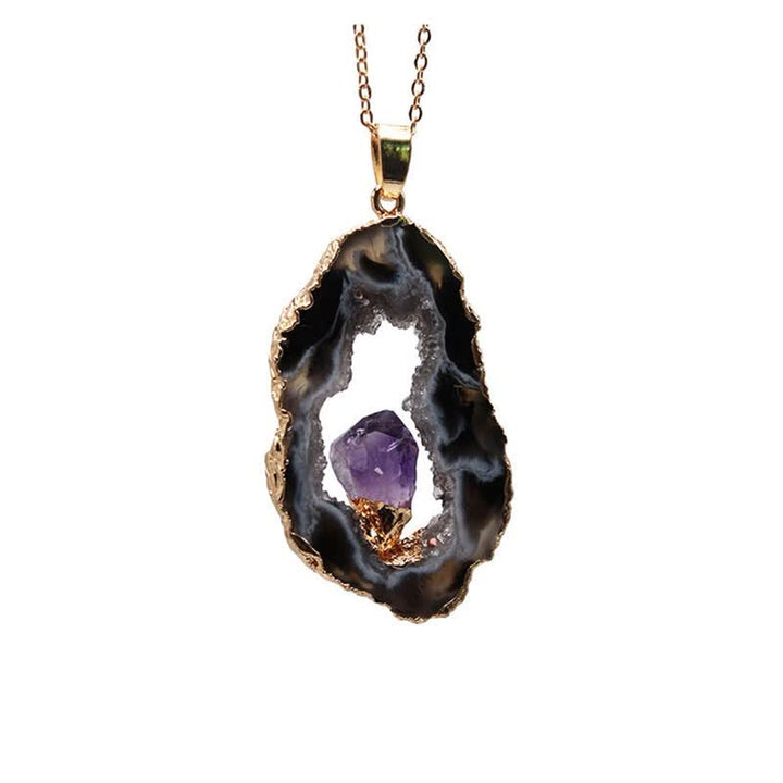 Collana in agata naturale, geode e ametista Olivenorma