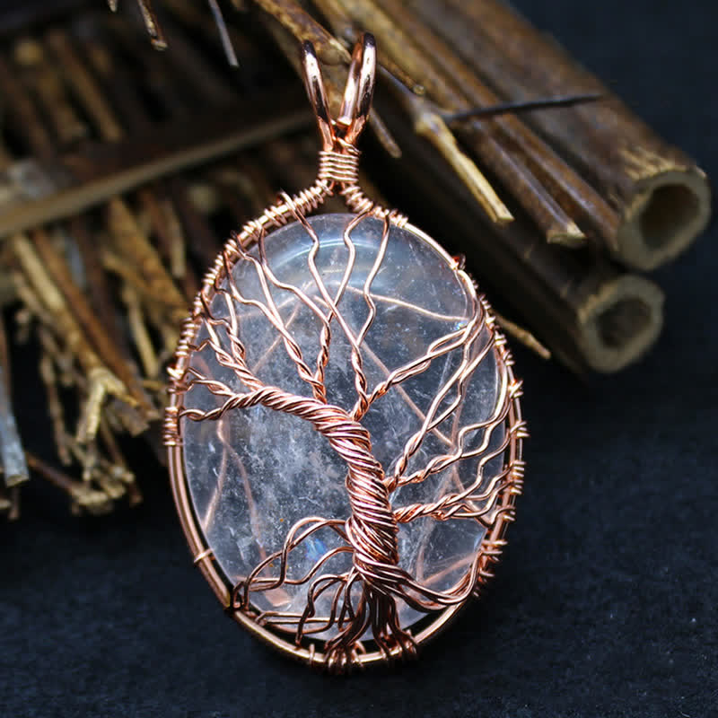 Collana con pietra preziosa ovale in occhio di tigre e albero della vita Olivenorma 