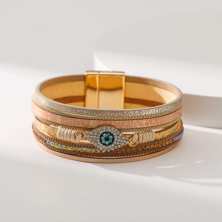 Bracciale Olivenorma Zircon Evil Eye in finta pelle leopardata
