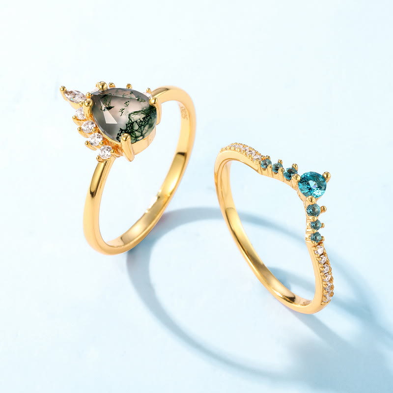 Anello in argento 925 con tormalina Paraiba e agata muschiata Olivenorma, 2 pezzi - image 7